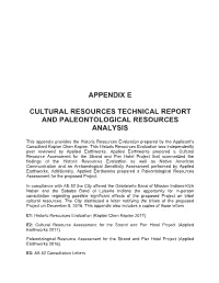 Appendix E Cultural Resources Technical Report and Paleontological