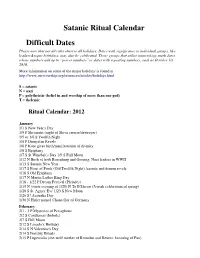 Satanic Ritual Calendar Difficult Dates Please Note That Not All Cults Observe All Holidays