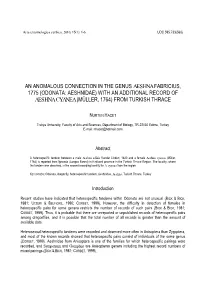 An Anomalous Connection in the Genus Aeshna Fabricius, 1775 (Odonata: Aeshnidae) with an Additional Record of Aeshna Cyanea (Müller, 1764) from Turkish Thrace