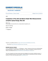 Comparison of Na Lidar and Meteor Radar Wind Measurements at Starfire Optical Range, NM, USA