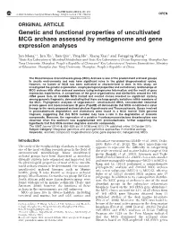 Genetic and Functional Properties of Uncultivated MCG Archaea Assessed by Metagenome and Gene Expression Analyses