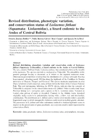 Revised Distribution, Phenotypic Variation, and Conservation Status of ������������������ (Squamata: Liolaemidae), a Lizard Endemic to the Andes of Central Bolivia