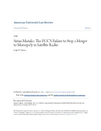 Sirius Mistake: the FCC's Failure to Stop a Merger to Monopoly In