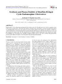 Synthesis and Plasma Stability of Disulfide-Bridged Cyclic Endomorphin-1 Derivatives