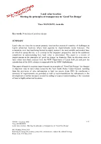 Land Value Taxation Meeting the Principles of Transparency in 'Good
