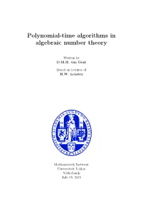 Polynomial-Time Algorithms in Algebraic Number Theory