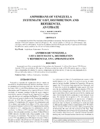 AMPHIBIANS of VENEZUELA SYSTEMATIC LIST, DISTRIBUTION and REFERENCES, an UPDATE Rev