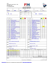 MATCH REPORT Date Time Pool Venue Pitch Match No