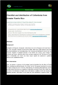 Checklist and Distribution of Collembola from Greater Puerto Rico