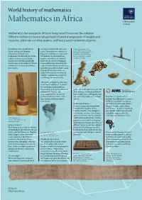 Mathematics Has Emerged in Africa in Many Varied Forms Over the Millennia
