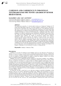 Cohesion and Coherence in Indonesian Textbooks for the Tenth Grader of Senior High School