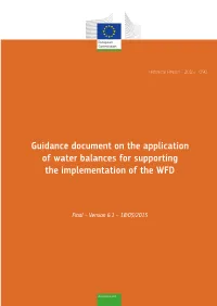 Guidance Document on the Application of Water Balances for Supporting the Implementation of the WFD