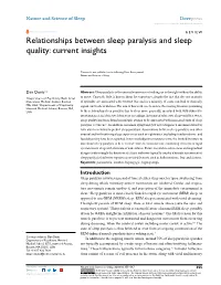 Relationships Between Sleep Paralysis and Sleep Quality: Current Insights