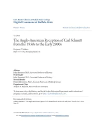 The Anglo-American Reception of Carl Schmitt from the 1930S to the Early 2000S Benjamin T