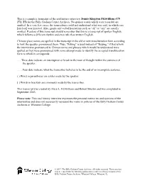 This Is a Complete Transcript of the Oral History Interview Jennie Kingston Fitzwilliam (CN 272, T5) for the Billy Graham Center Archives
