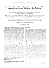 Association of a Matrix Metallopeptidase 1 Gene Polymorphism with Long-Term Outcome of Thoracic Aortic Aneurysm