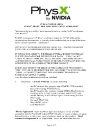 NVIDIA Physx SDK EULA