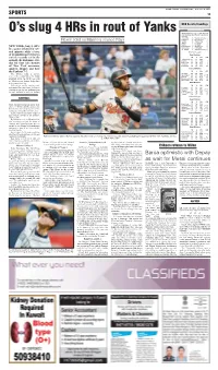 O's Slug 4 Hrs in Rout of Yanks