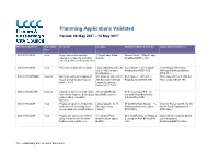 Plannning Applications Validated Period: 08 May 2017 - 12 May 2017