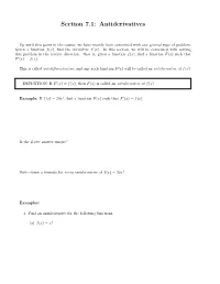 Section 7.1: Antiderivatives