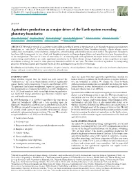 Agriculture Production As a Major Driver of the Earth System Exceeding Planetary Boundaries