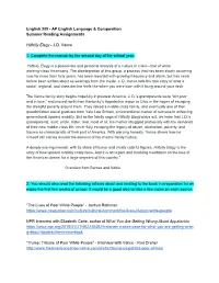 AP English Language & Composition Summer Reading Assignments Hillbilly Elegy
