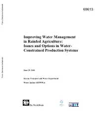 Improving Water Management in Rainfed Agriculture: Issues and Options in Water