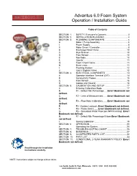 Advantus 6.0 Foam System Operation / Installation Guide