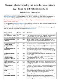 Current Plant Availability List, Including Descriptions 2021 Issue No 6: Final Autumn Stock Pelham Plants Nursery Ltd