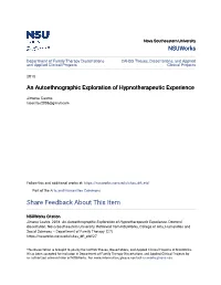 An Autoethnographic Exploration of Hypnotherapeutic Experience