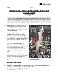 Commonlit | TURMOIL in CHINA; in Shanghai, Protesters Turn Defiant