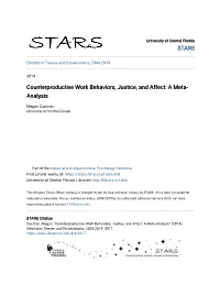 Counterproductive Work Behaviors, Justice, and Affect: a Meta-Analysis" (2014)