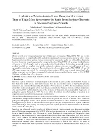 Evaluation of Matrix-Assisted Laser Desorption/Ionization Time-Of-Flight Mass Spectrometry for Rapid Identification of Bacteria in Processed Soybean Products