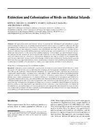 Extinction and Colonization of Birds on Habitat Islands