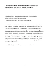 Taxonomy Assignment Approach Determines the Efficiency of Identification of Metabarcodes in Marine Nematodes