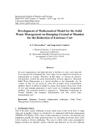 Development of Mathematical Model for the Solid Waste Management on Dumping Ground at Mumbai for the Reduction of Existence Cost