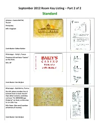September 2012 Room Key Listing – Part 2 of 2 Standard