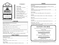 Starters Haus Wurst Mains Valentine's Day Menu