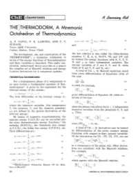 THE]THERMODORM, a Mnemonic Octahedron of Thermodynamics