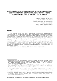 Analysis on the Susceptibility to Erosion and Land Use Conflicts by Geotechnologies in the Micro- Region Jauru – Mato Grosso State, Brazil