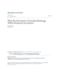 Generalized Exchange Within Investment Accelerators Brad Bernthal Colorado Law