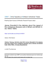 James Stansfeld & the Debates About the Repeal of the Contagious