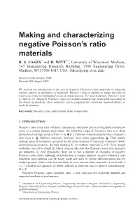 Making and Characterizing Negative Poisson's Ratio Materials