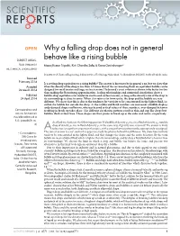 Why a Falling Drop Does Not in General Behave Like a Rising Bubble
