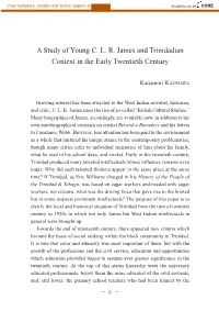 A Study of Young C. L. R. James and Trinidadian Context in the Early Twentieth Century