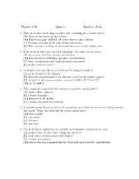 Physics 109 Quiz 5 April 4, 2014