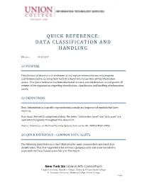 Quick Reference: Data Classification and Handling