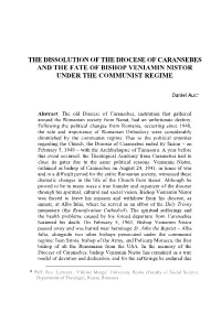 The Dissolution of the Diocese of Caransebes and the Fate of Bishop Veniamin Nistor Under the Communist Regime