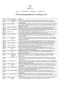 TPTV Schedule March 8Th to March 14Th