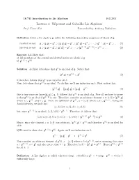 Lecture 4: Nilpotent and Solvable Lie Algebras Prof
